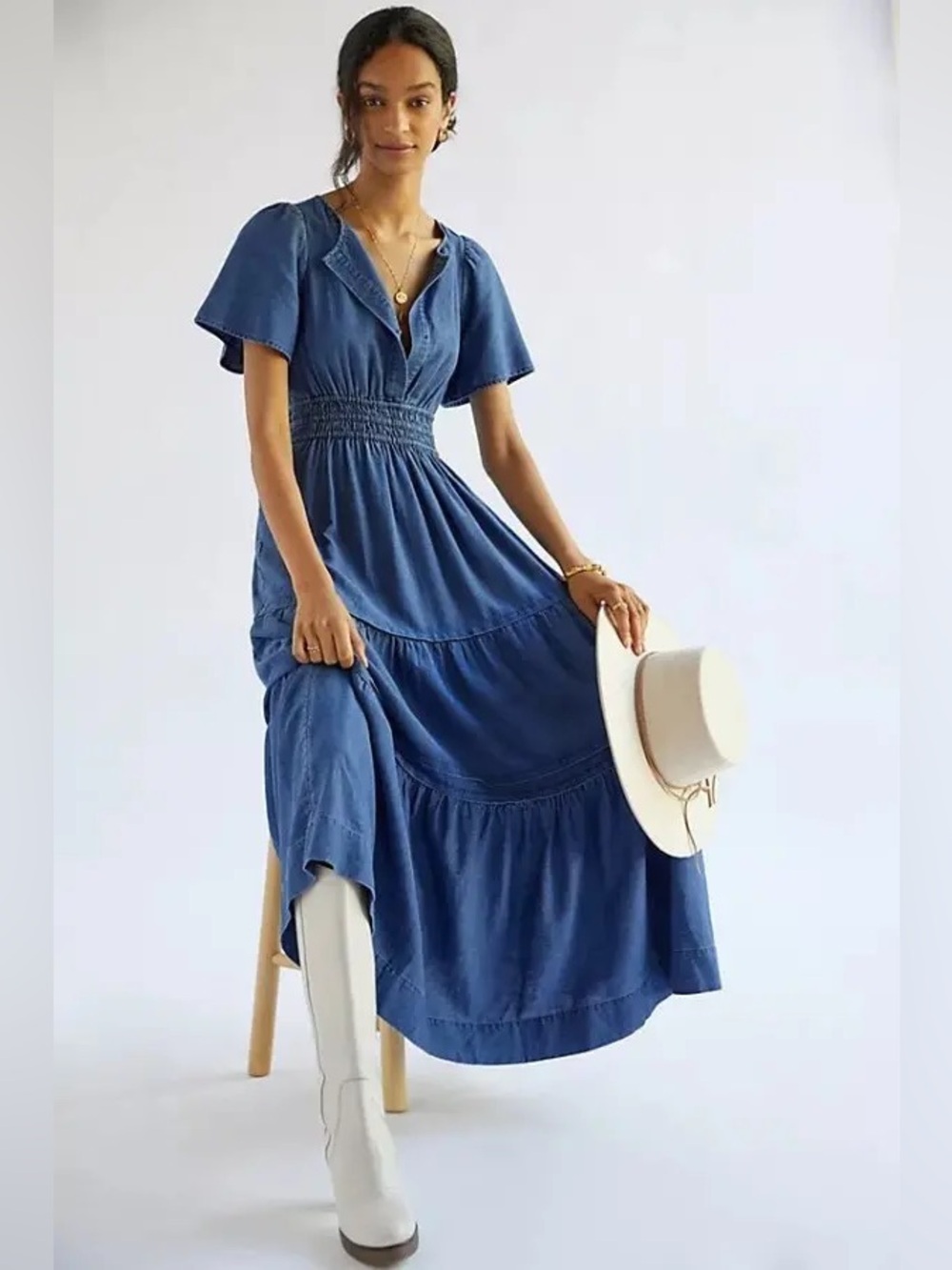 Anthropologie Maeve The Somerset Maxi Dress: Chambray Edition Sz: S